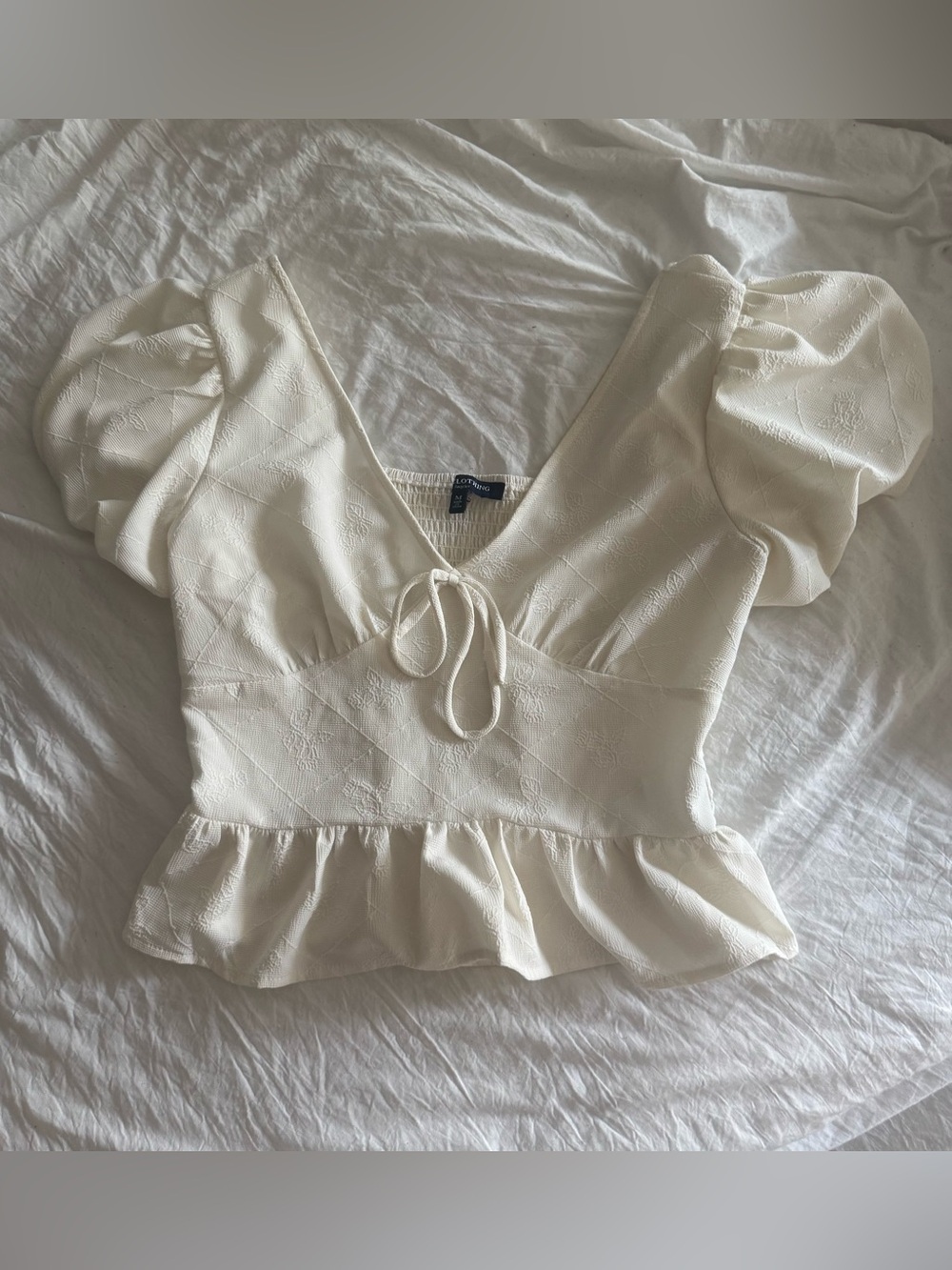 One Clothing Los Angeles White Cottagecore Peplum Puff Sleeve Blouse Top M